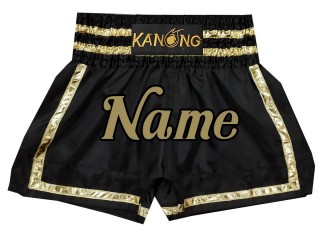 Kanong Personalised Black and Gold Muay Thai Shorts : KNSCUST-1171